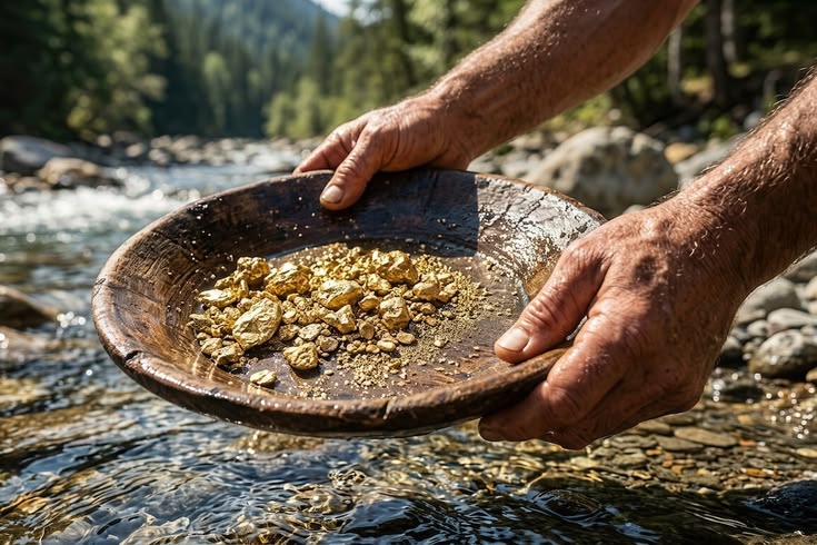 Gold nugget in rocks